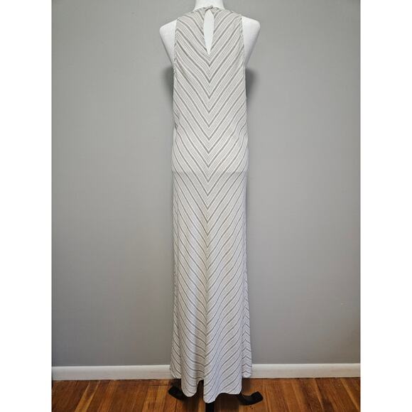 Womens Linen Maxi Dress Med Beige Neutral Sleeveless Striped Boho Resort Summer - Picture 3 of 9